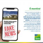 ÉFake! O Governo de Goiás esclarece que é falsa a informação de fechamento de 23 campi da UEG