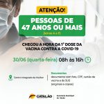 Covid-19: Catalão abrirá vacinação para pessoas com 47 anos e letra inicial do nome de A a F