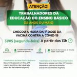 Trabalhadores da educação básica de 35 anos ou mais receberão a 1ª dose da vacina contra a Covid-19 em Catalão