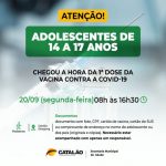 CATALÃO ESTA VACINADO JOVENS DE 14 A 17 ANOS NESTA SEGUNDA